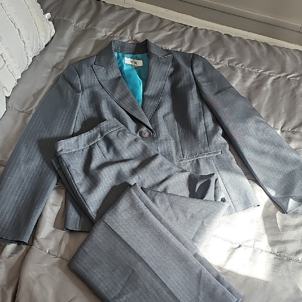 Le Suit Charcoal Pinstripe Suit